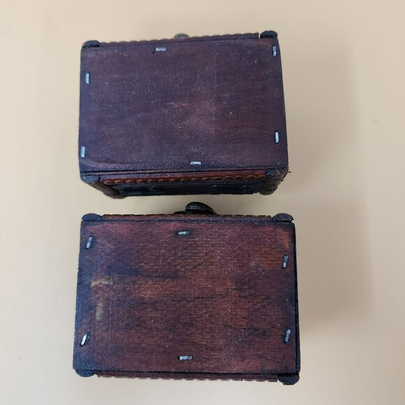 Set Of 2 Antique Style Mini Wooden Treasure Chest Boxes With Latch - Picture 6 of 14